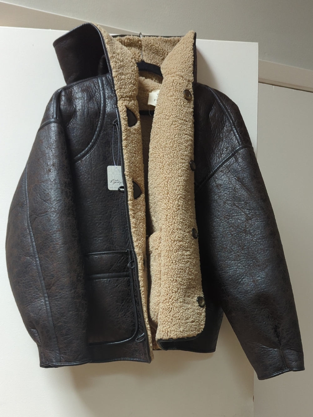 Free People Dark Brown Bomber Jacket with Cream Sherpa